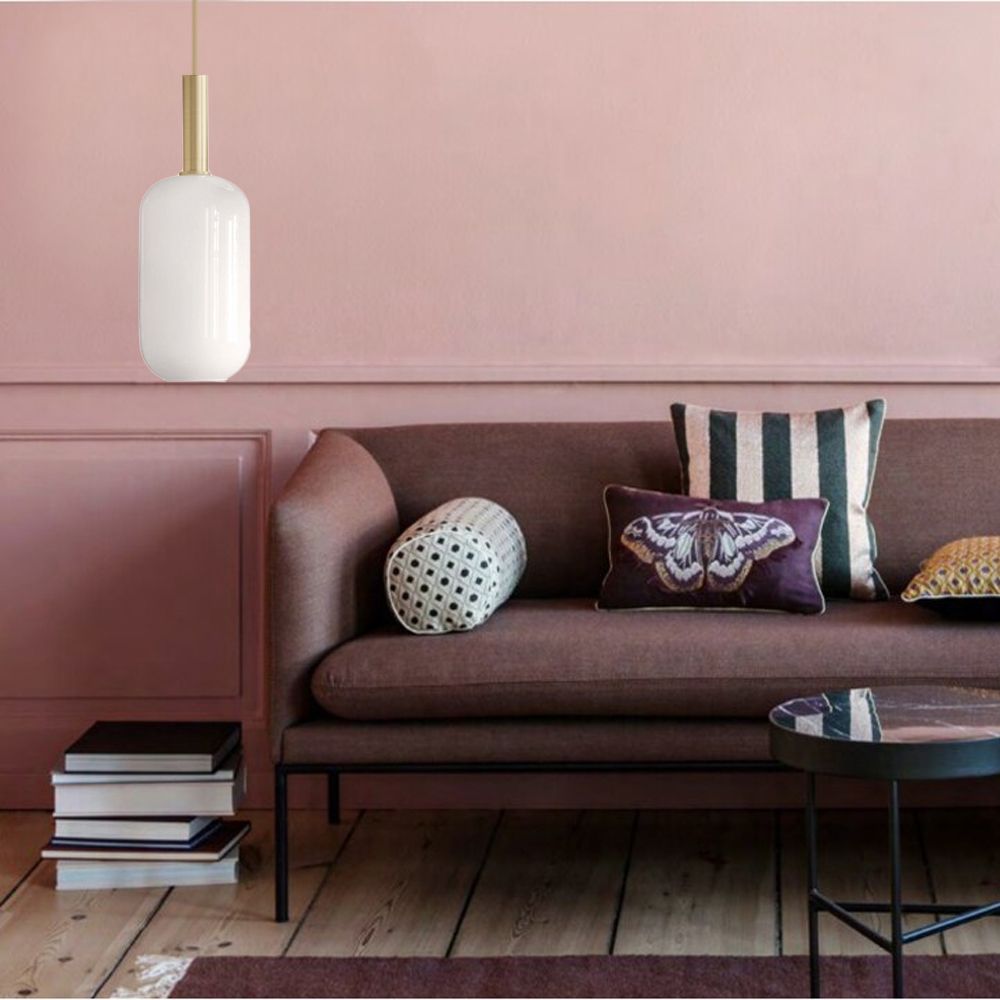 Lampa Wisząca Tuba Szklana Mleczna  APP667-1CP Złota