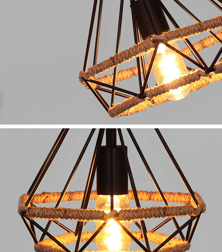 Lampa sufitowa geometryczna wisząca w stylu loft boho sznur APP679-1CP