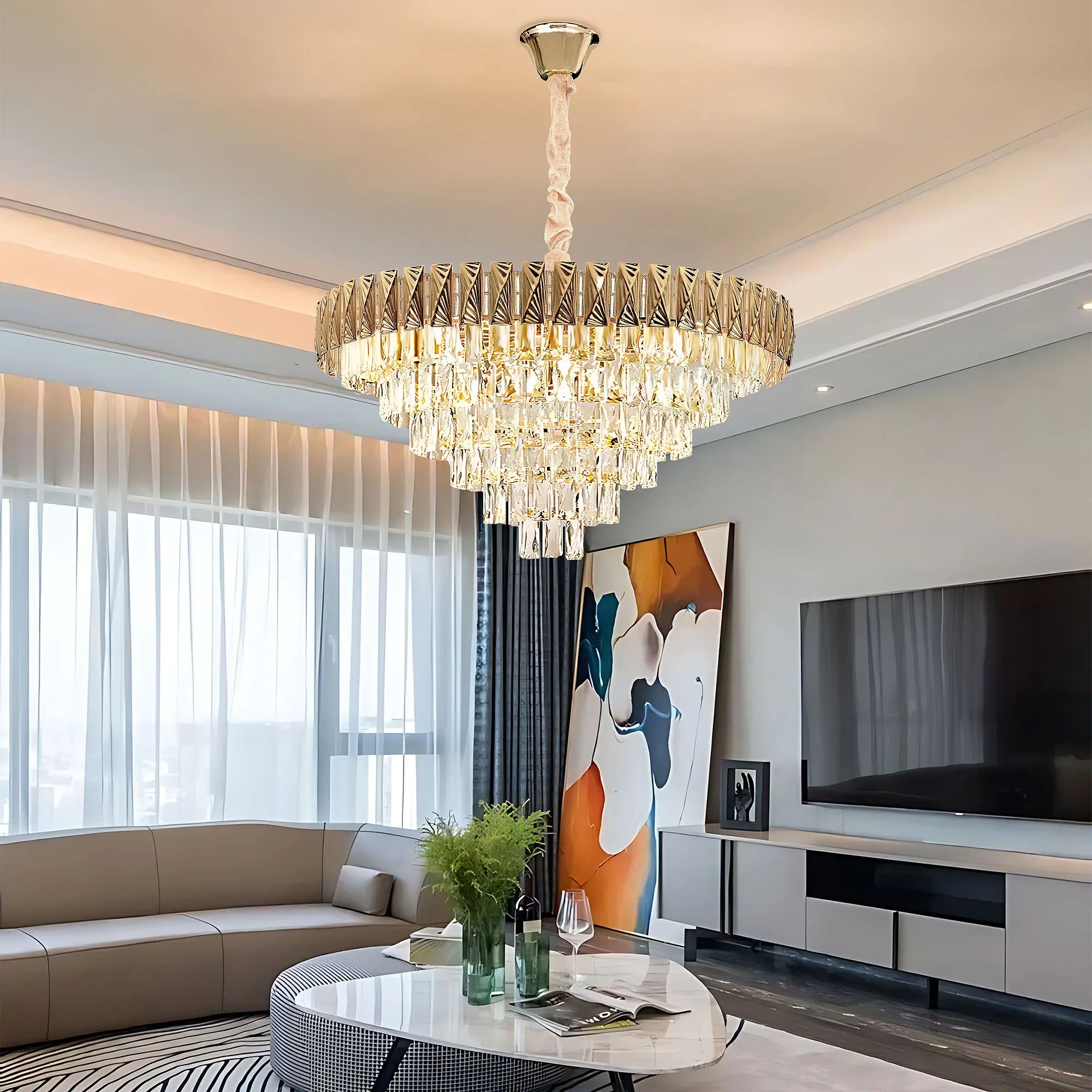 Lampa Wisząca Z Kryształami G061-CP 80CM ZŁOTA 6