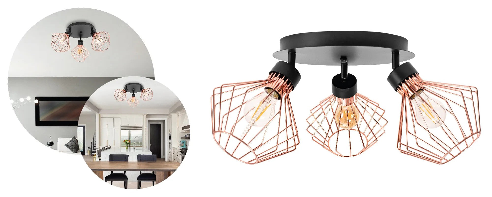 Lampa Potrójna Metalowa Loft Plafon APP536-3C Różowe Złoto 6