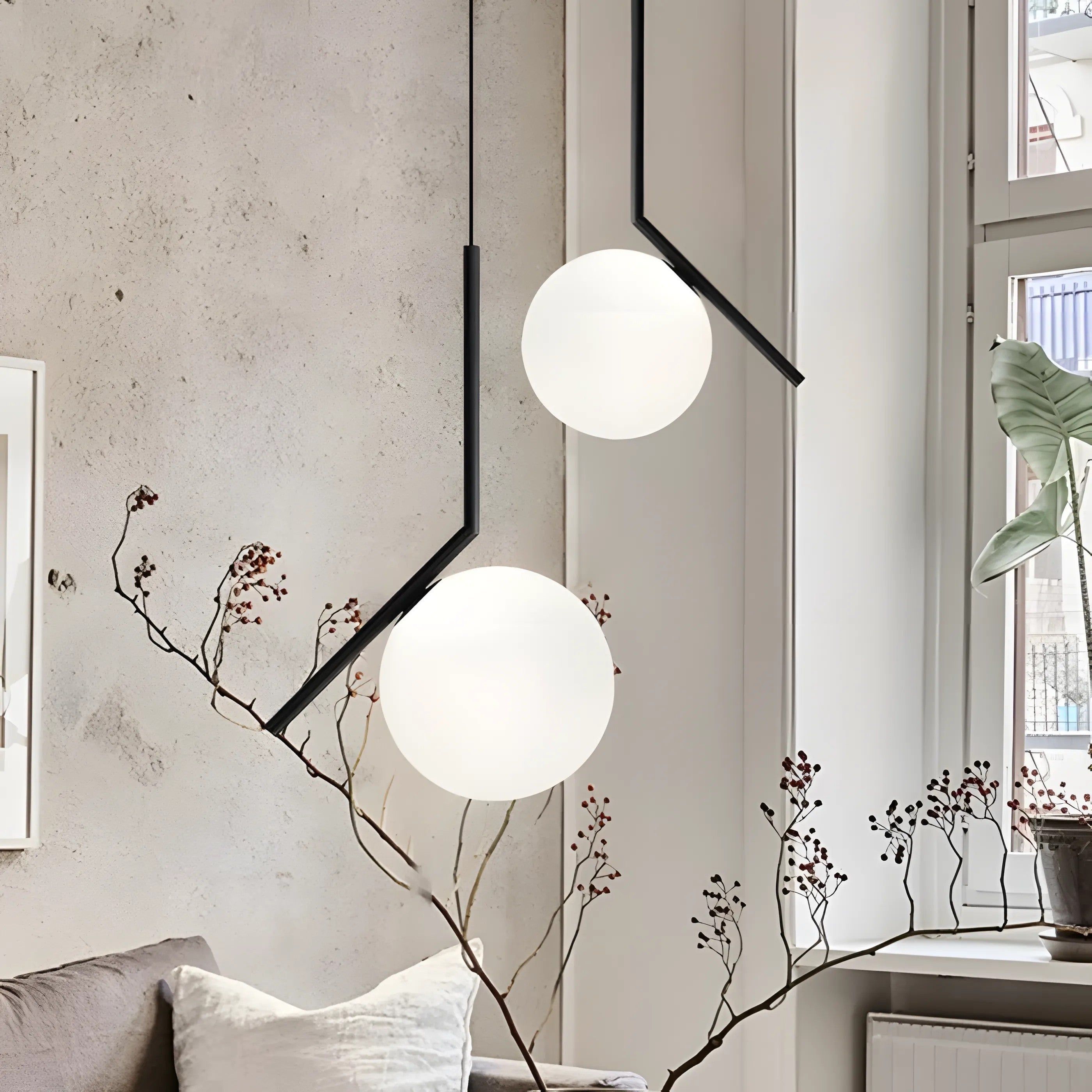 Lampa Sufitowa Wisząca Szklana Kula G107-1W Czarna Biała 6