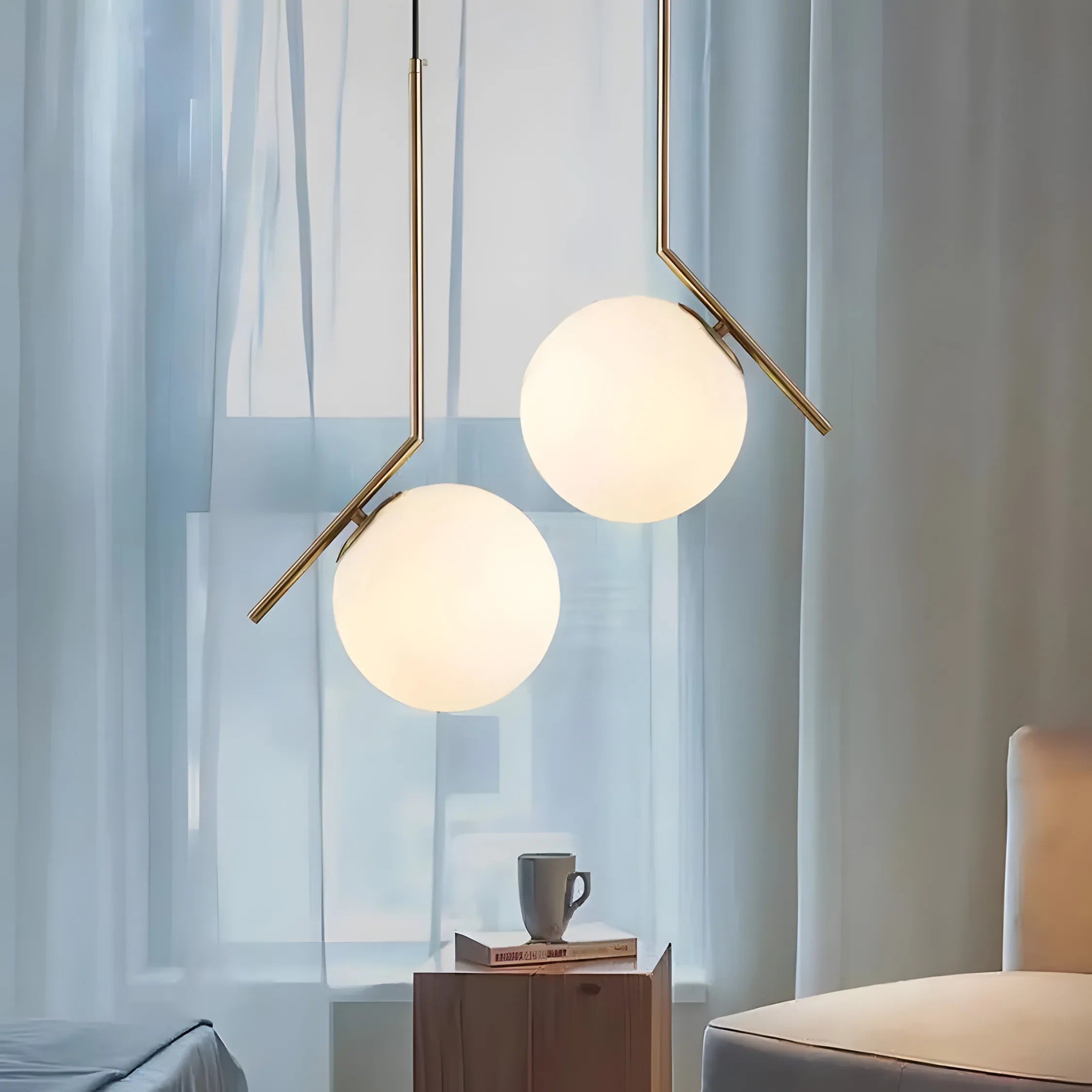 Lampa Sufitowa Wisząca Szklana Kula G106-1W Złota Biała 6