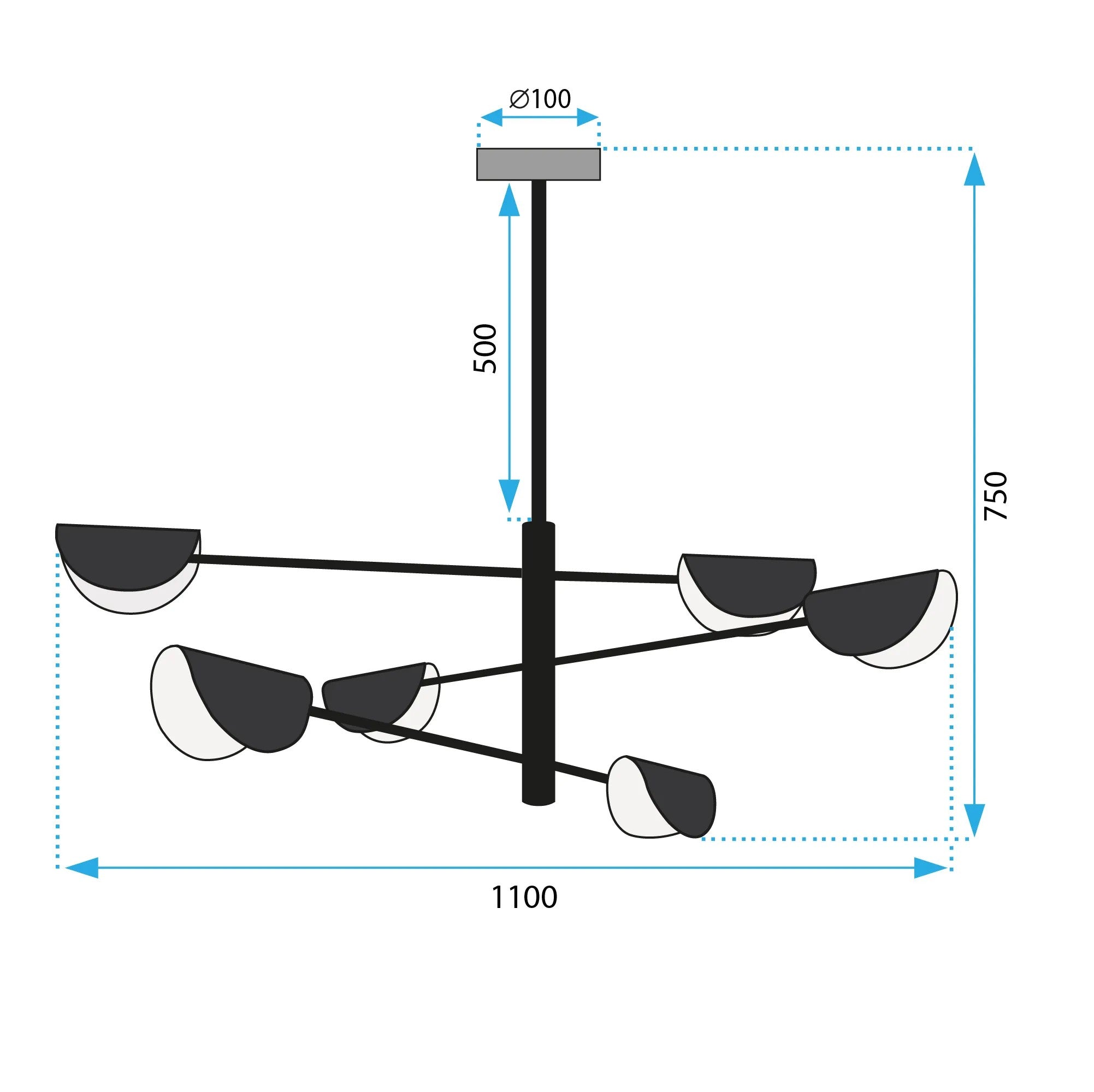 LAMPA SUFITOWA WISZĄCA APP1261-6CP BLACK 6