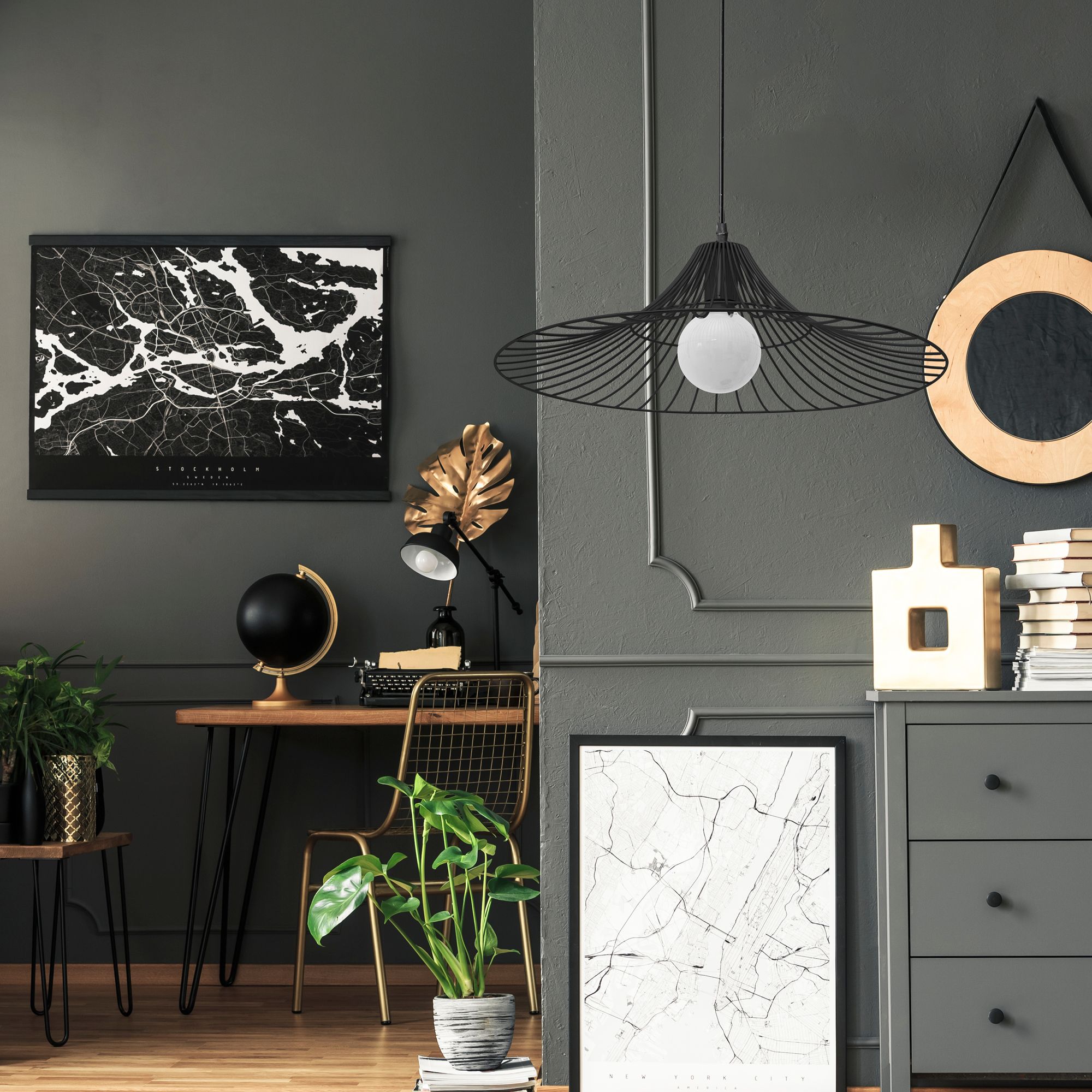 Lampa Sufitowa Wisząca Płaska Okrągła Loft  APP500-1CP Czarna