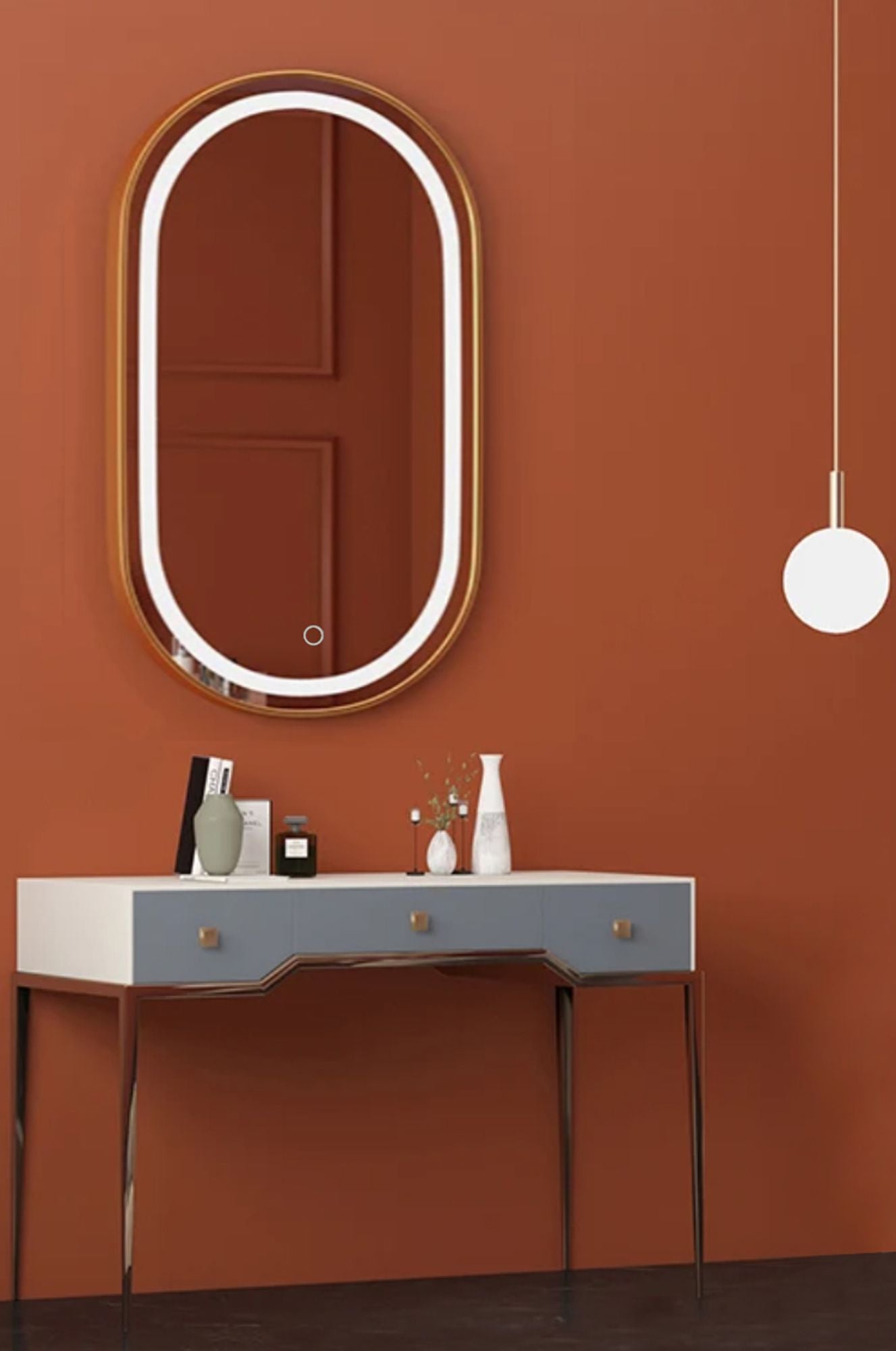 LUSTRO ŚCIENNE LED OLL 60x90 cm Złote Szczotkowane