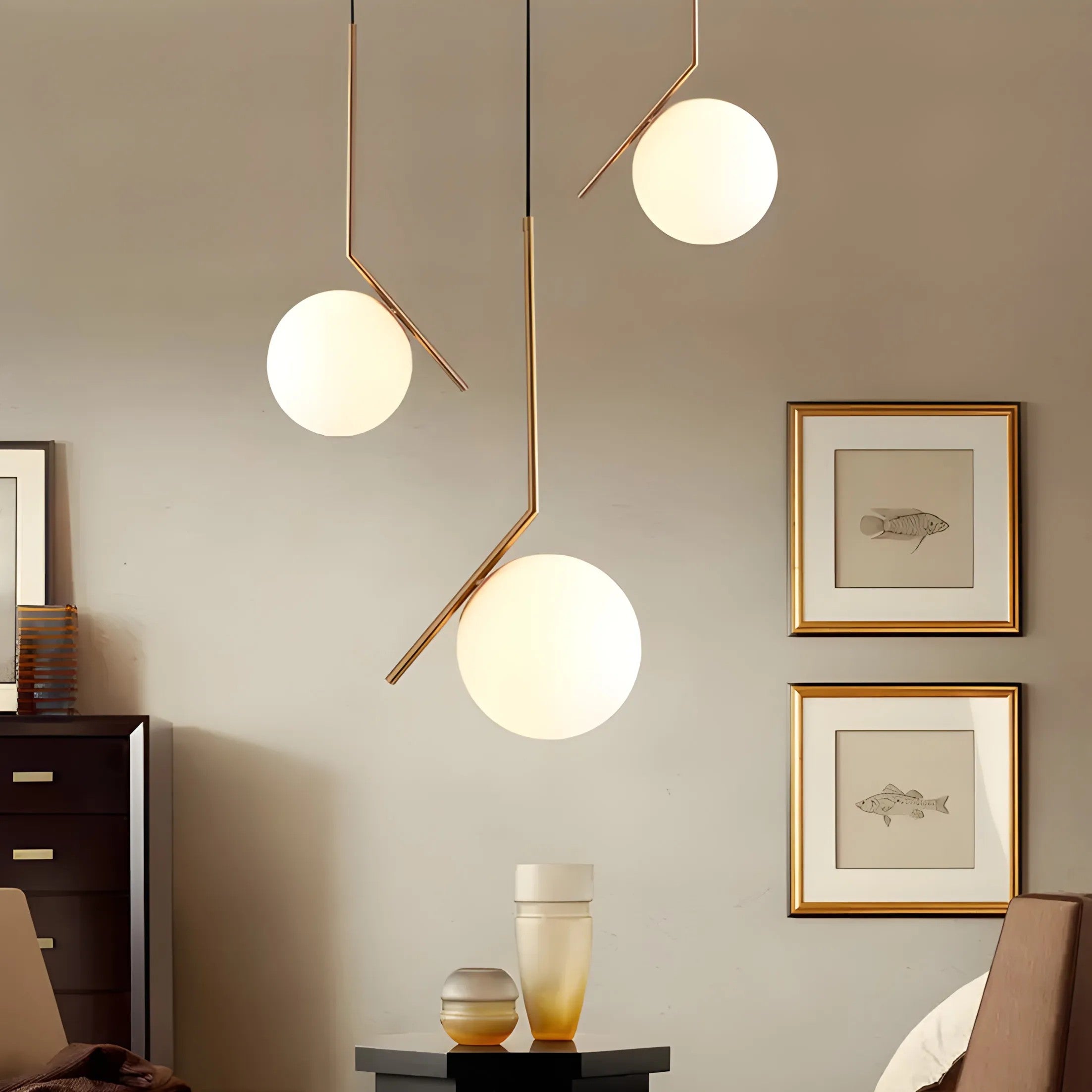 Lampa Sufitowa Wisząca Szklana Kula G106-1W Złota Biała 7
