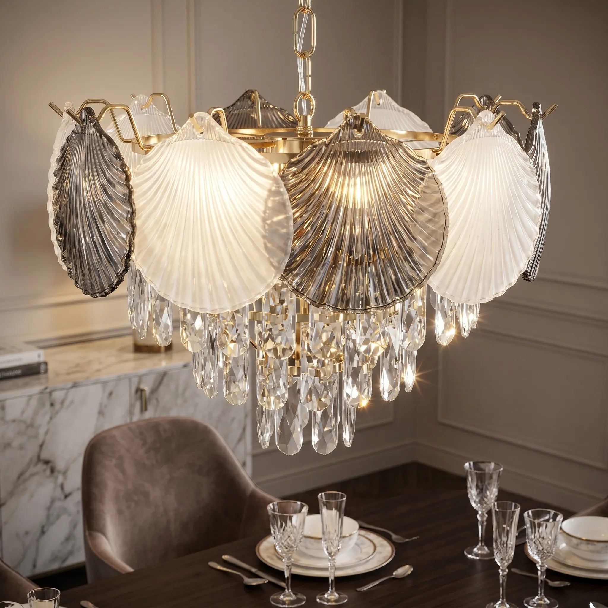 Lampa Wisząca Z Kryształami SWE083-CP 40cm Złota 7