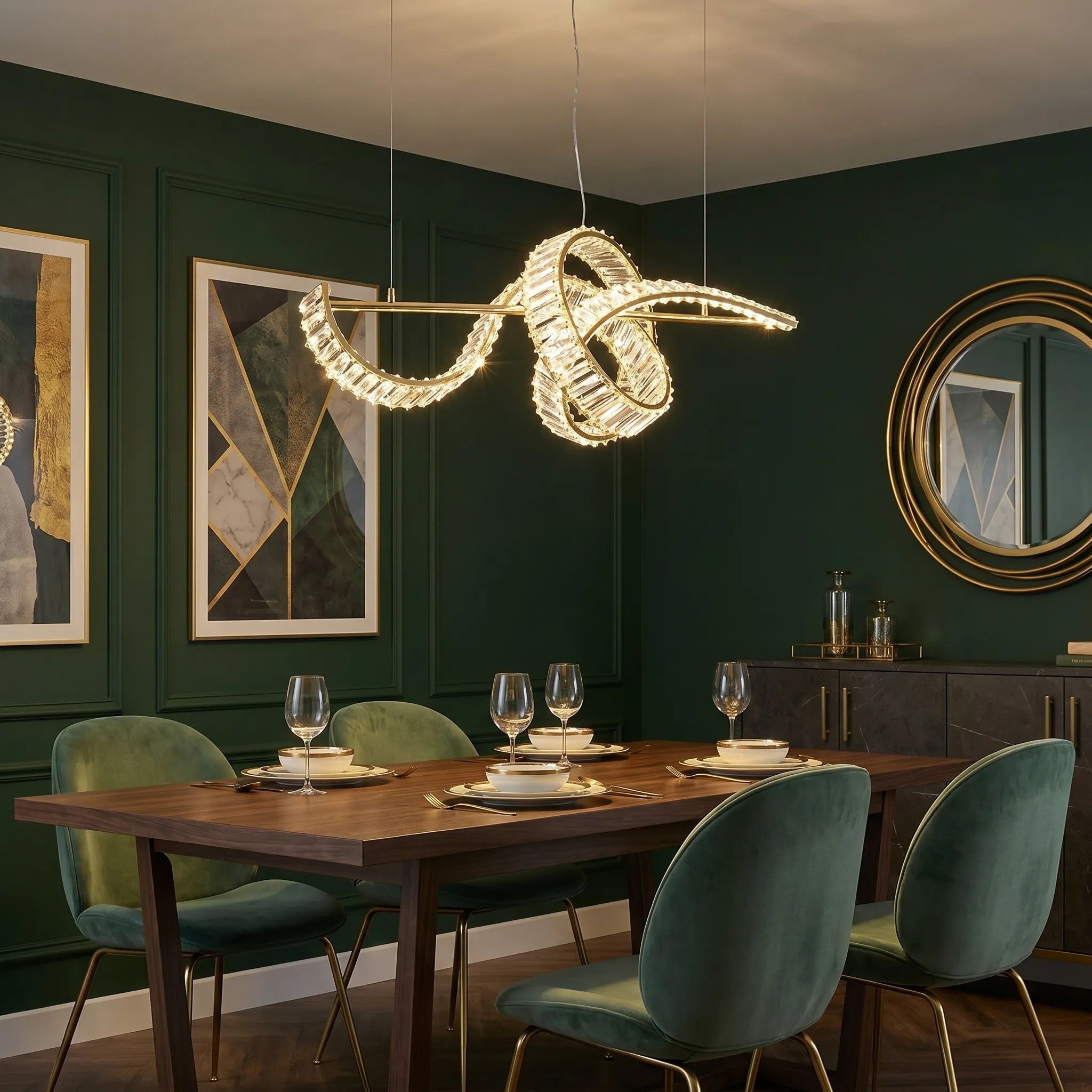 LAMPA SUFITOWA WISZĄCA KRYSZTAŁOWA LED SWE082-CP ZŁOTA 7