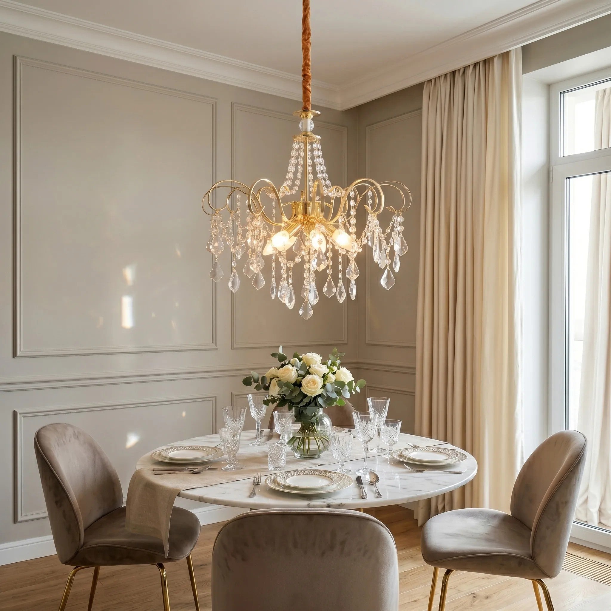 Lampa Wisząca Z Kryształami SWE081-CP 60cm Złota 7