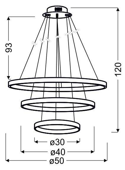 Lampa wisząca LED 60W potrójny ring chrom LUNE 33-64738