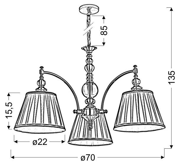 Lampa wisząca patynowa żyrandol 3 Austin 33-13842