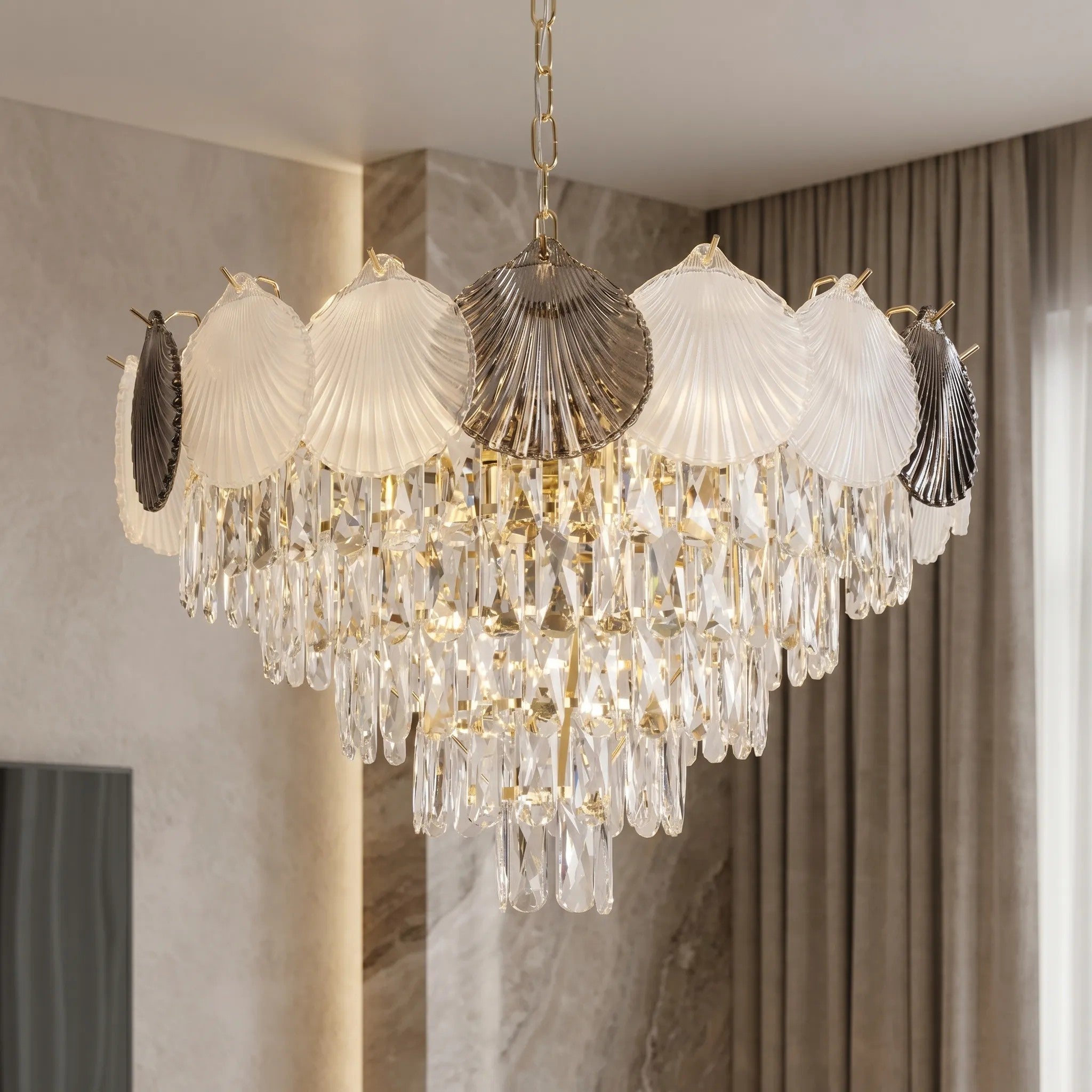 Lampa Wisząca Z Kryształami SWE084-CP 60cm Złota 8