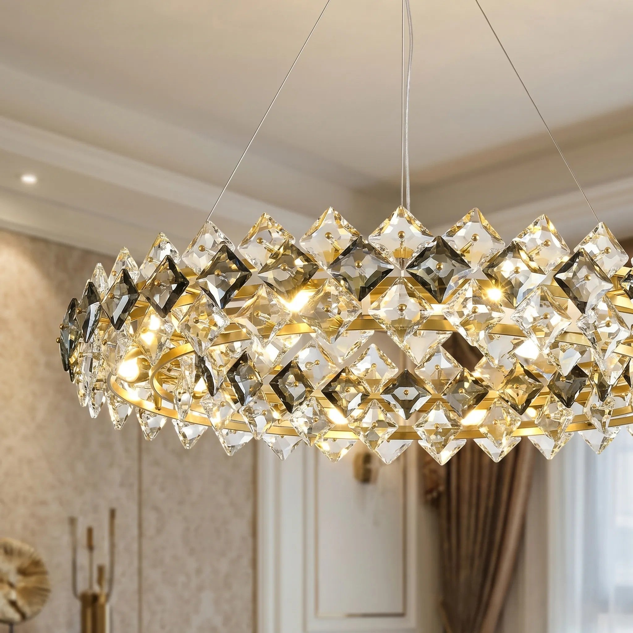 Lampa Wisząca Z Kryształami SWE094-CP 60cm Złota 8