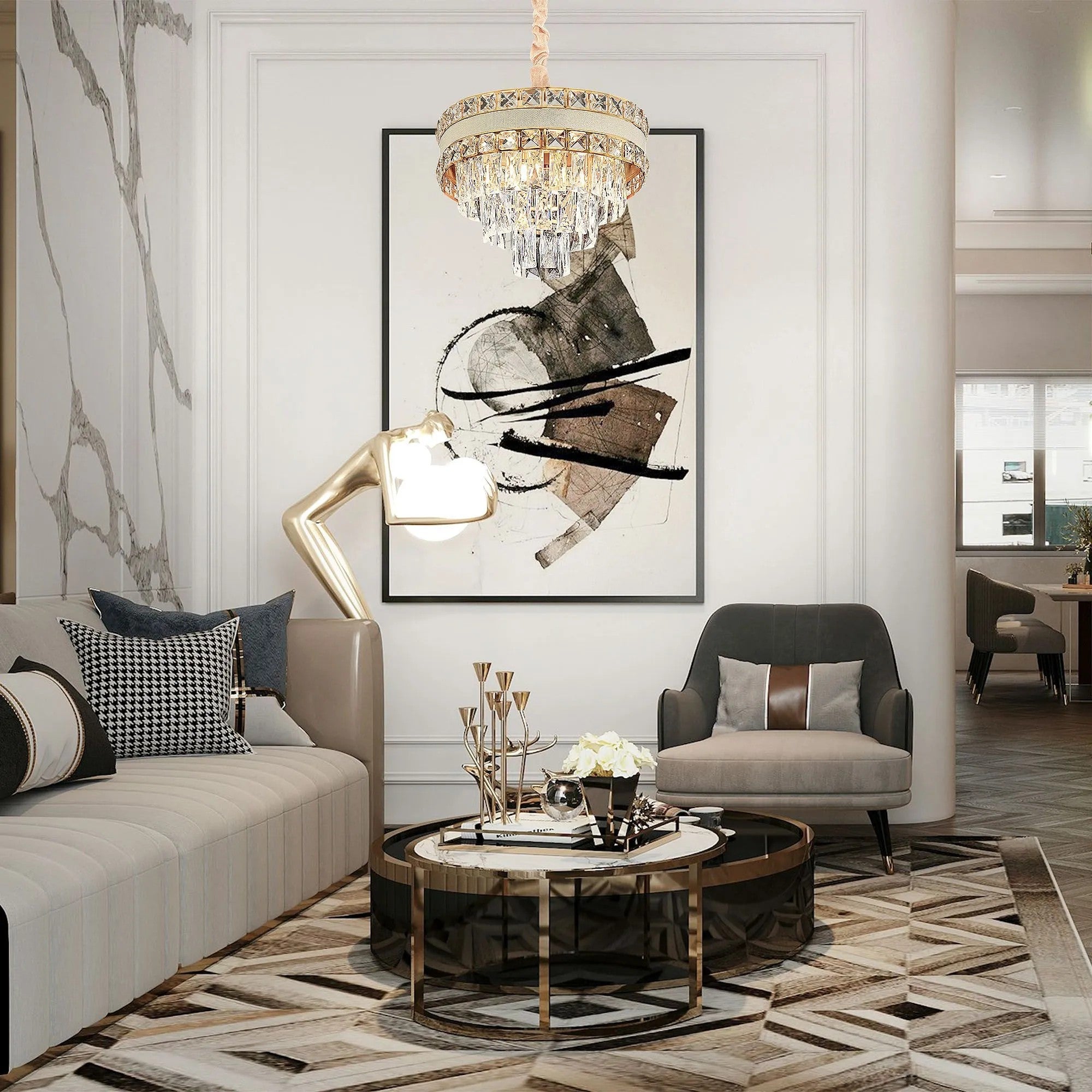 Lampa Wisząca Z Kryształami G047-CP 40CM ZŁOTA 8