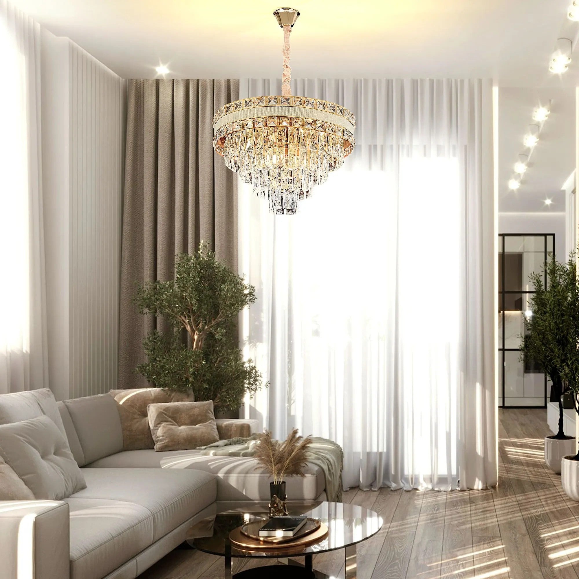 Lampa Wisząca Z Kryształami G048-CP 50CM ZŁOTA 8