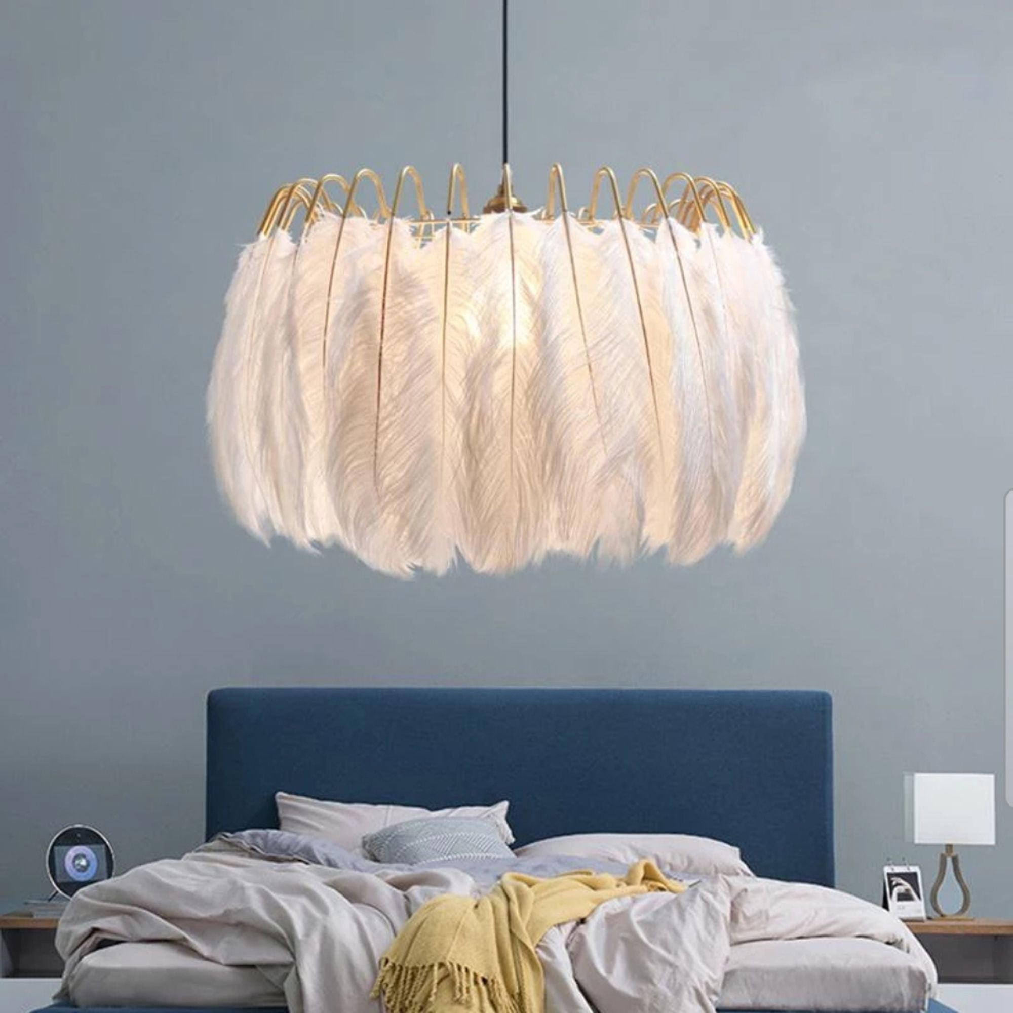 Lampa Sufitowa Z Piórami Boho App662 Złota 3
