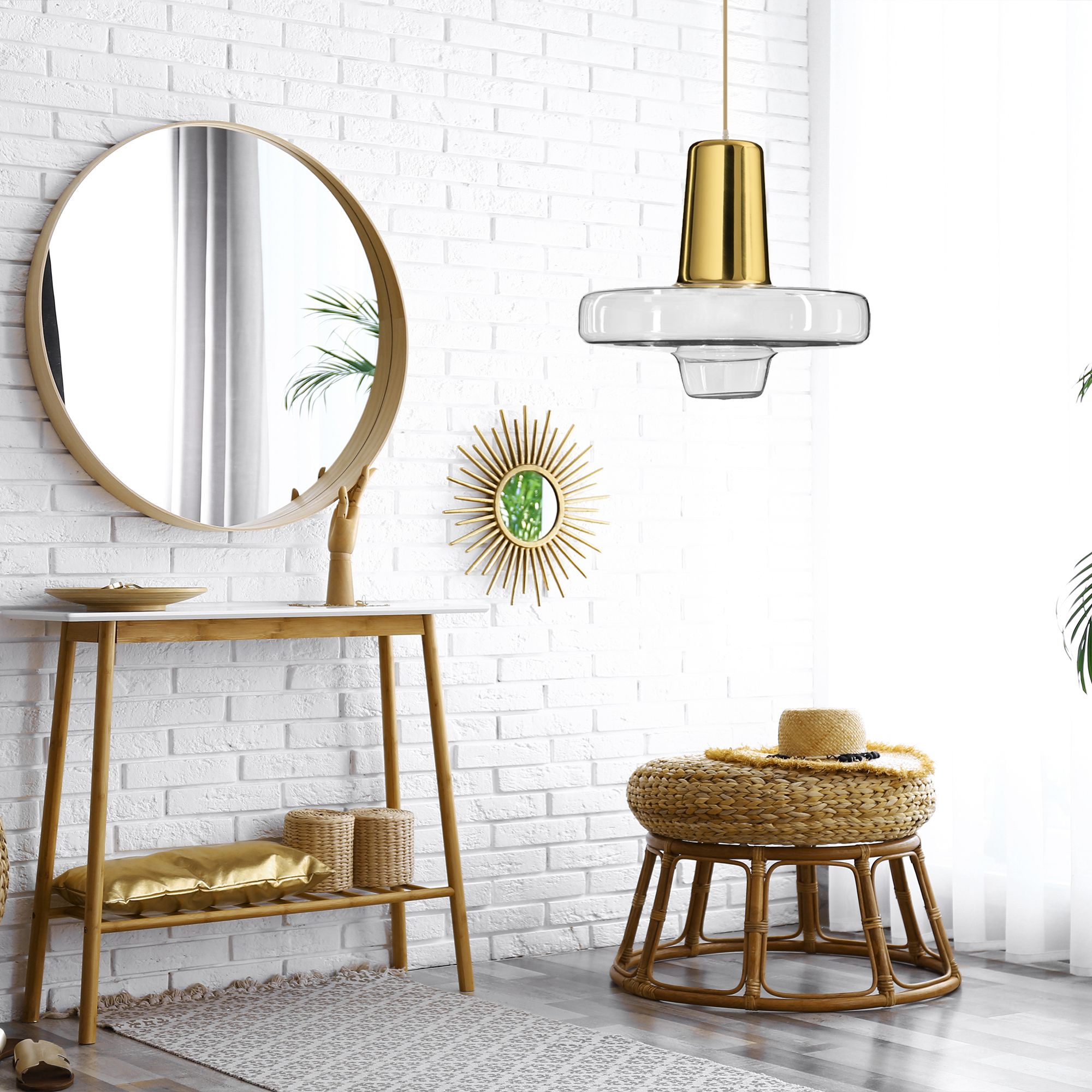 Lampa Wisząca Szklana Metalowa LED APP553-1CP Złota