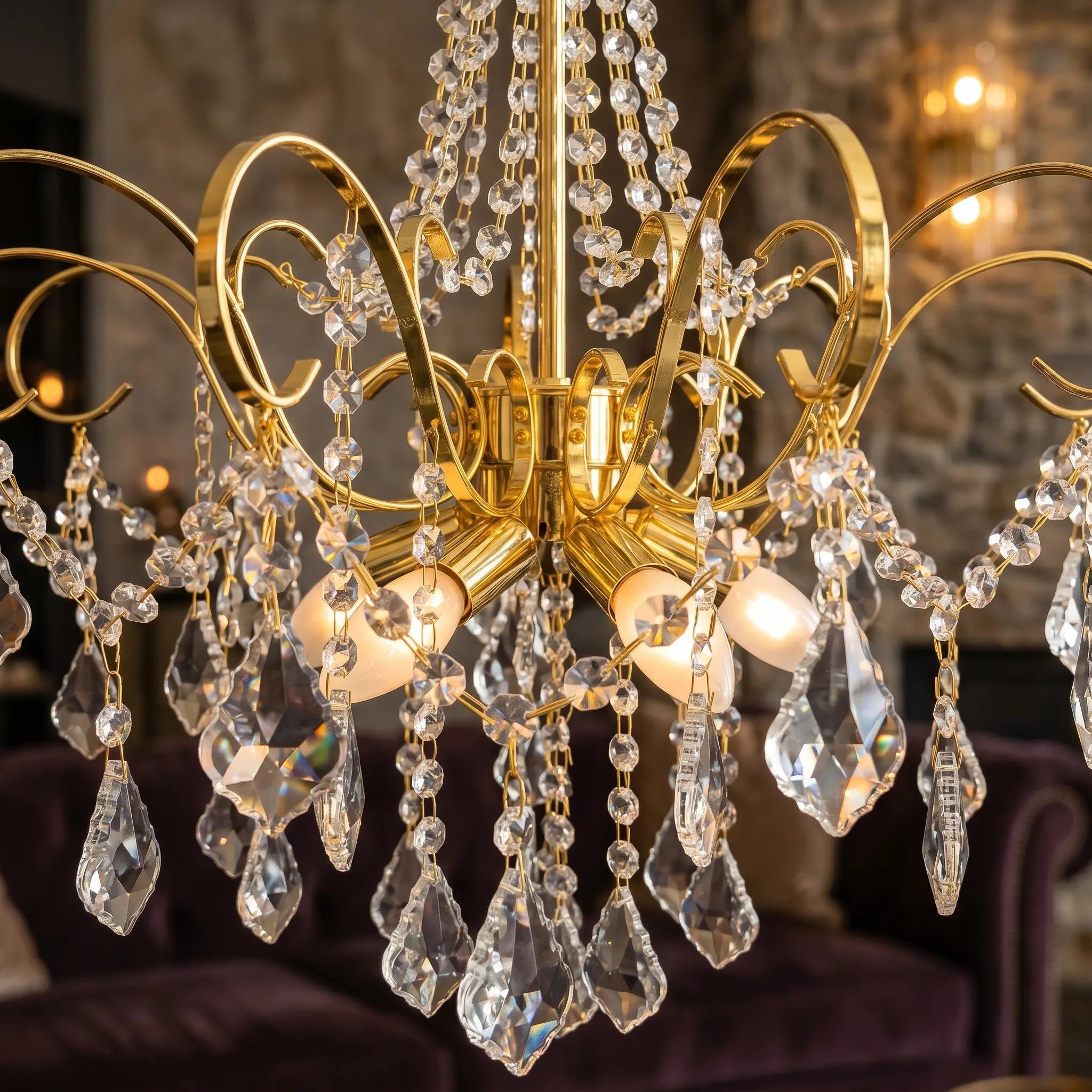 Lampa Wisząca Z Kryształami SWE081-CP 60cm Złota 9