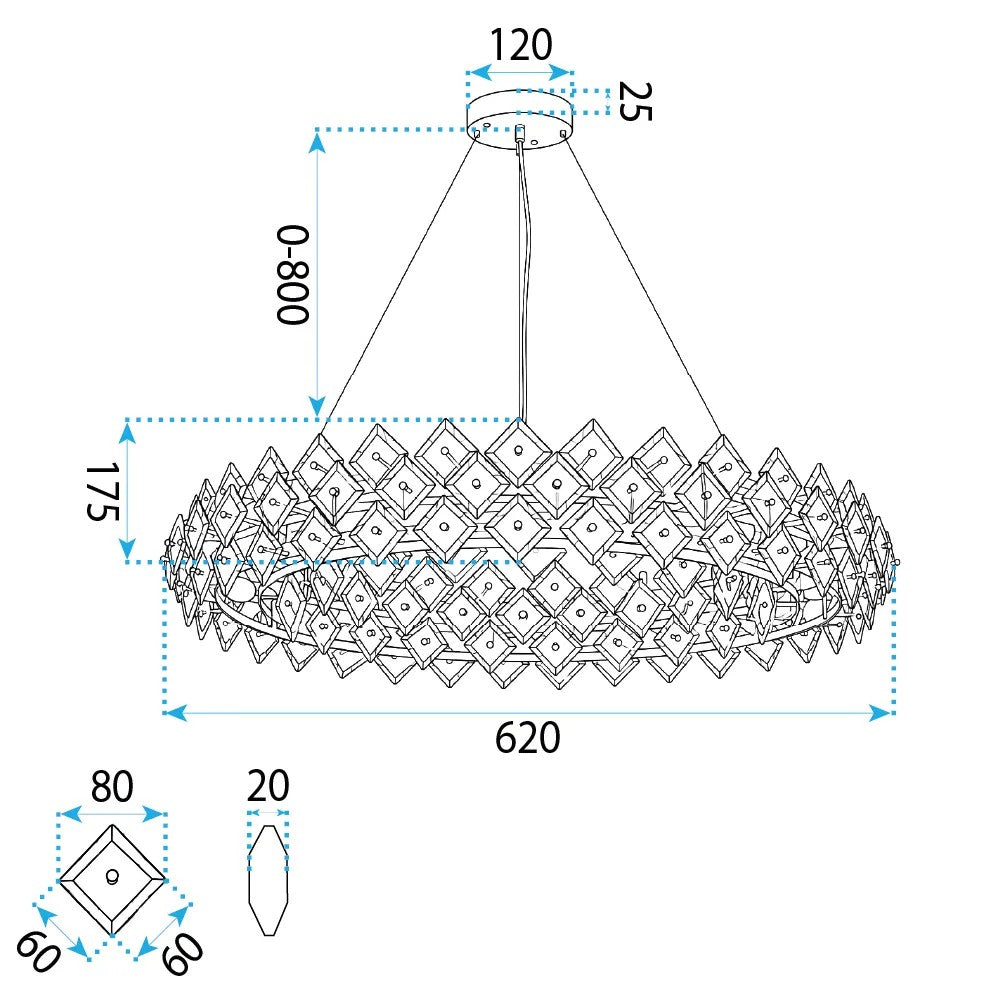Lampa Wisząca Z Kryształami SWE094-CP 60cm Złota 9