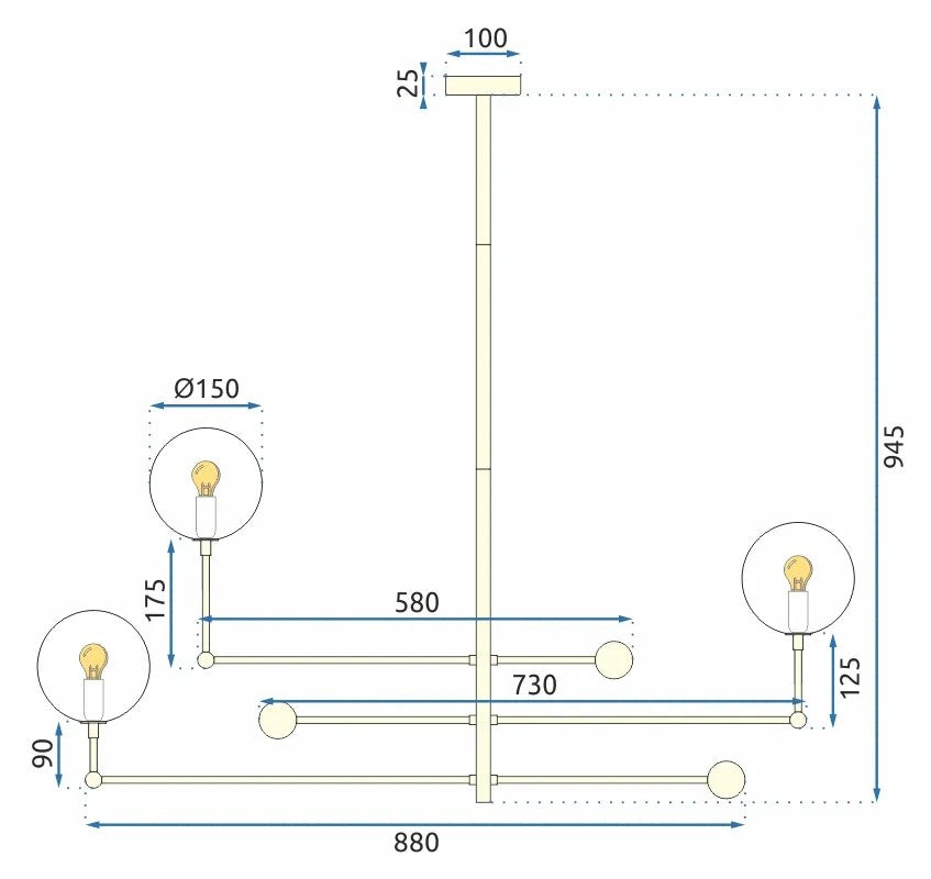 Lampa Wisząca Szklane Kule 3 Szt APP918-3CP Złota 9