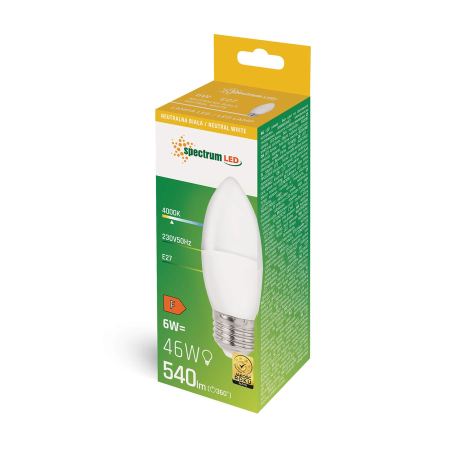 ŻARÓWKA LED ŚWIECOWA NEUTRALNA E-27 230V 6W WOJ+14352