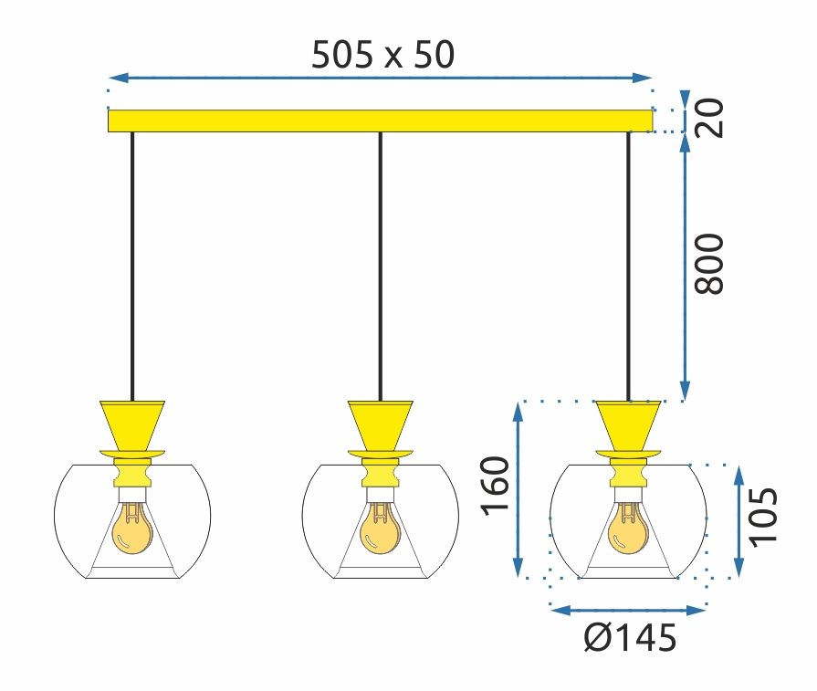 Lampa Sufitowa Wisząca Szklana Kula APP903-3CP Złota