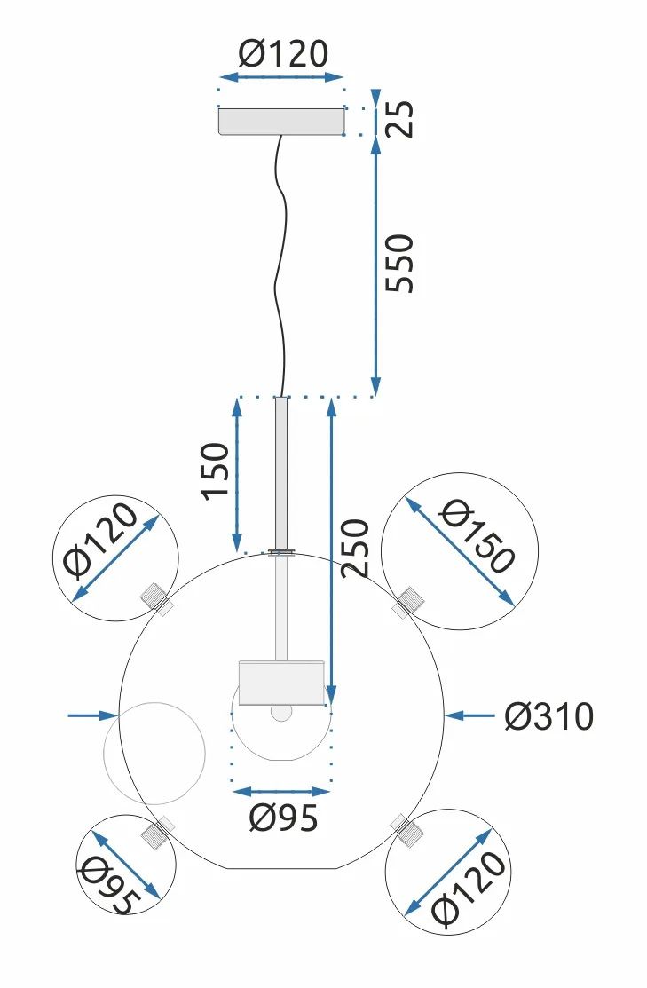 Lampa Sufitowa Wisząca Szklane Kule App650-cp 6