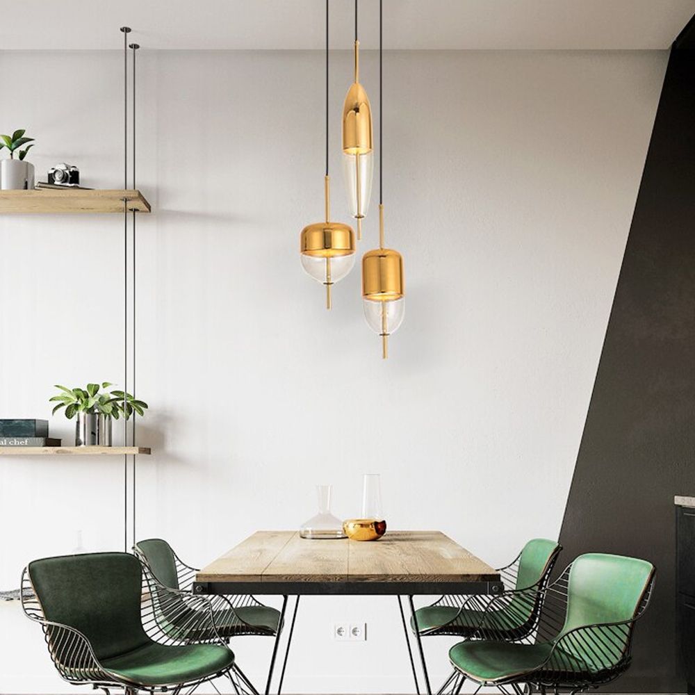Lampa Sufitowa Wisząca Szklana Metalowa APP550-1CP Złota