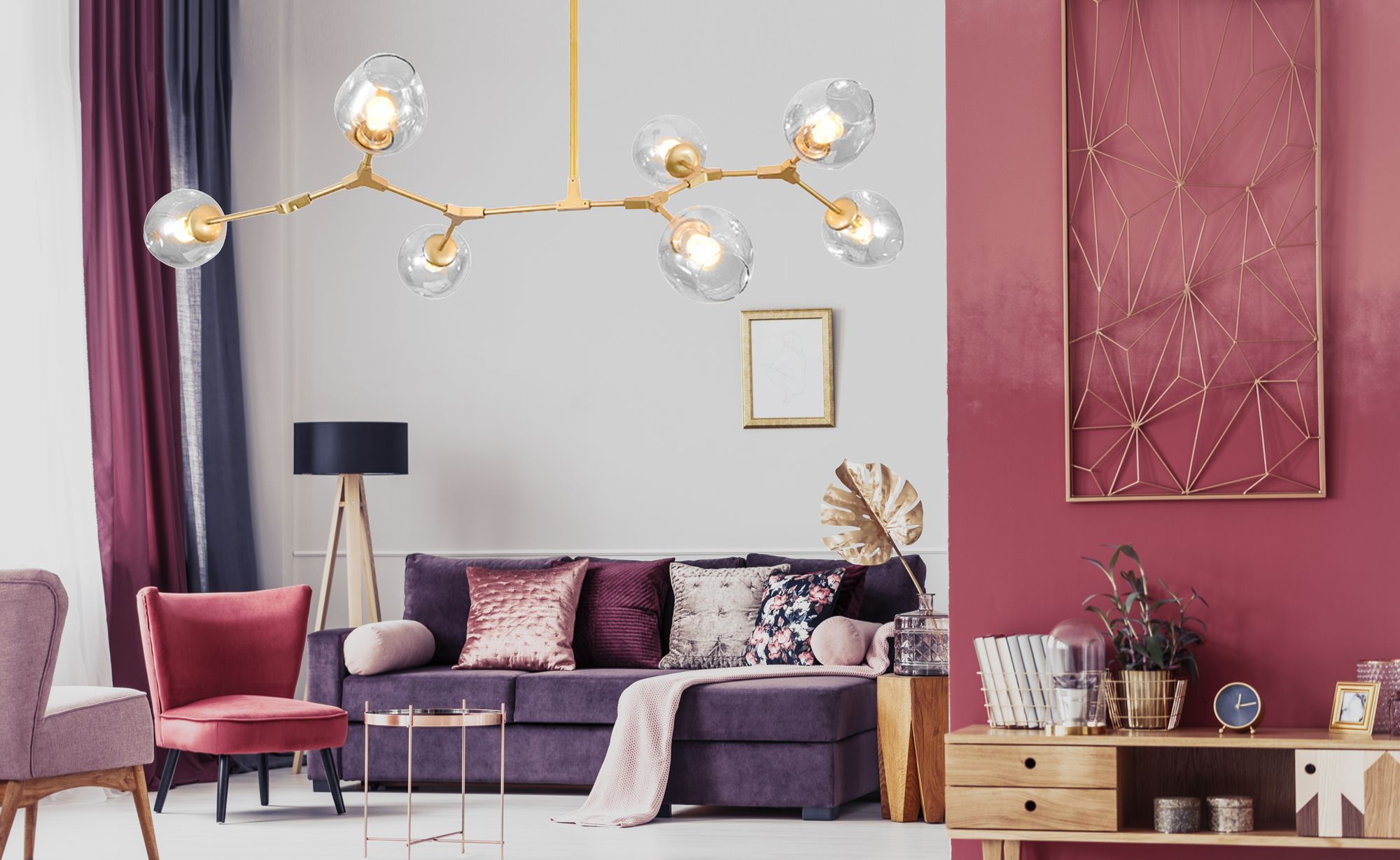 Lampa Wisząca Szklane Kule 7 Ramion APP507-7C Złota