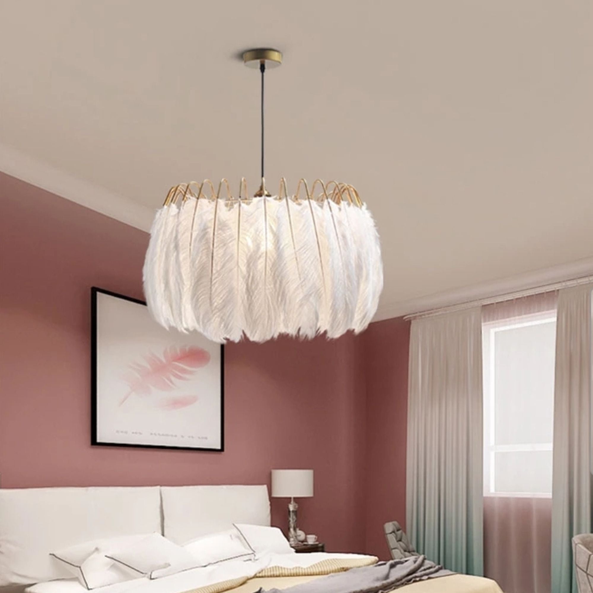 Lampa Sufitowa Z Piórami Boho App662 Złota 7
