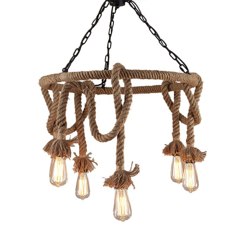 Lampa Sufitowa Wisząca Żyrandol Boho Sznur 5 E27 App677-5cp