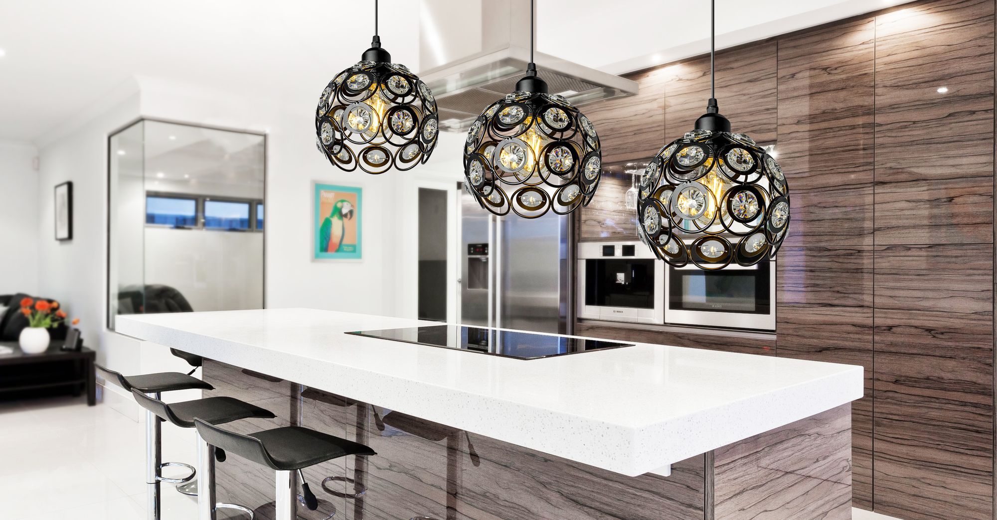 Lampa Wisząca Sufitowa Kryształowa App206-1c Czarna