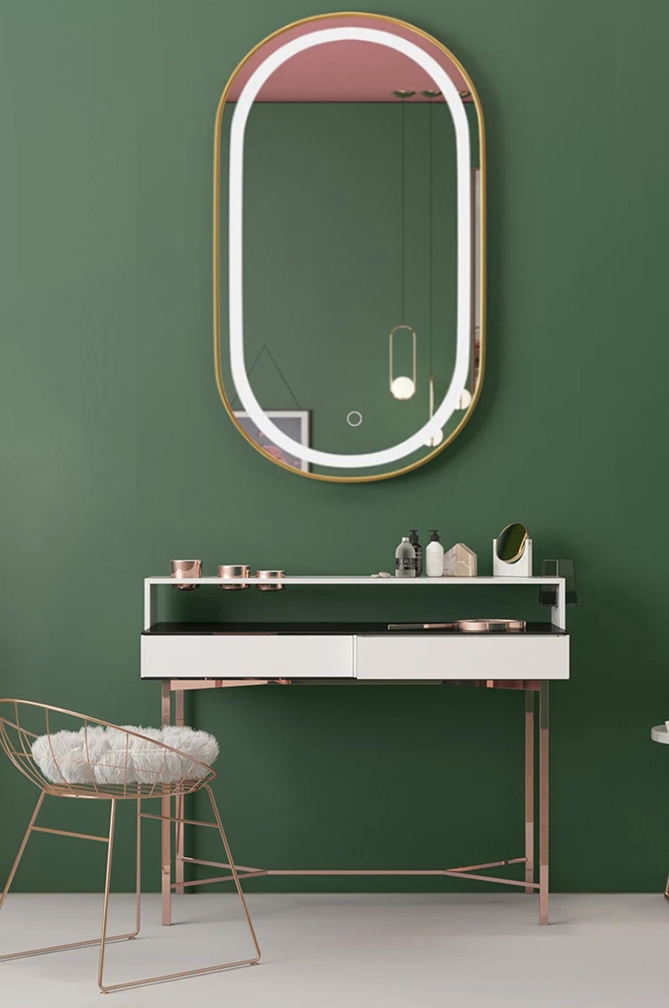 LUSTRO ŚCIENNE LED OLL 60x90 cm Złote Szczotkowane