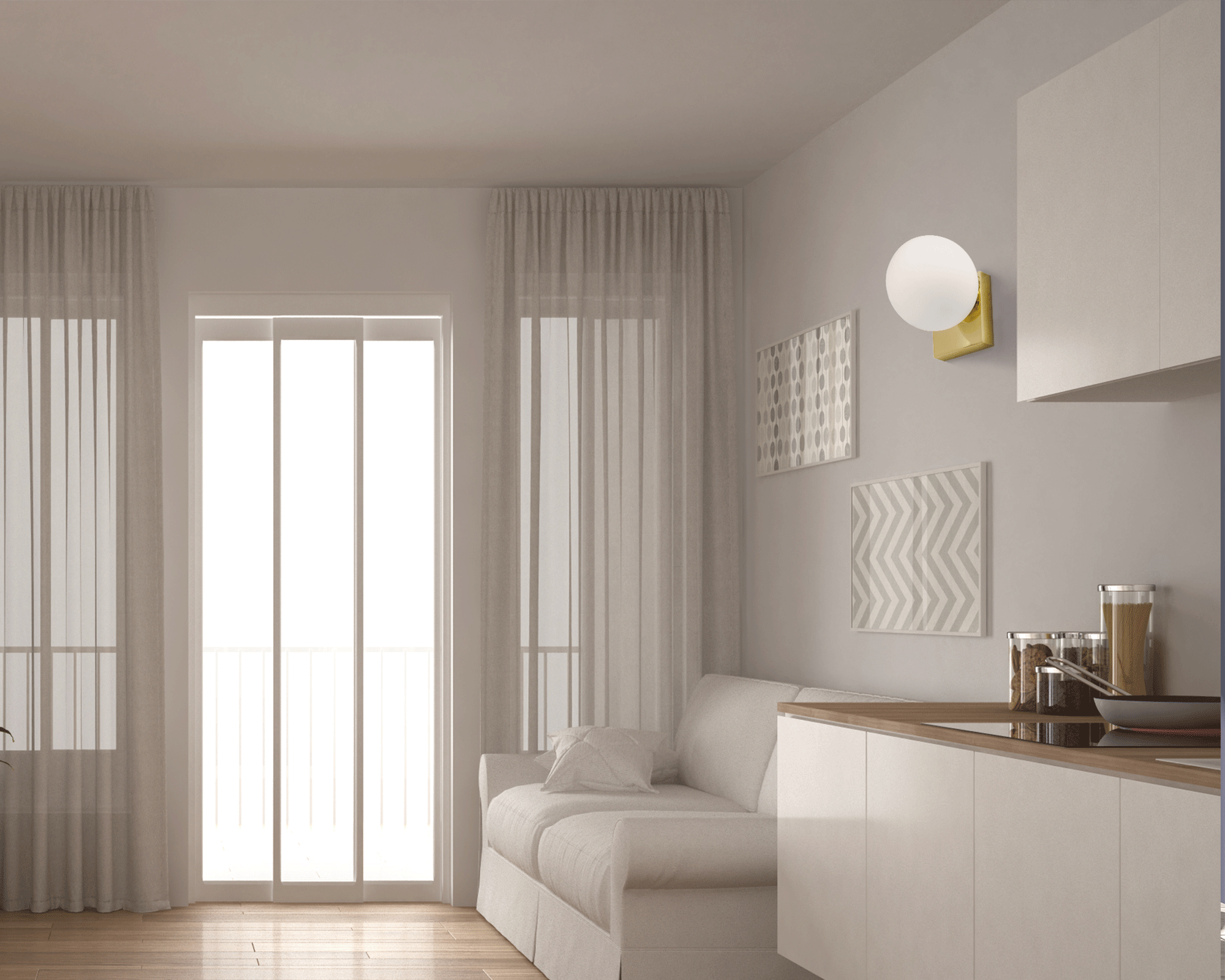 Lampa Ścienna Kinkiet Szklana Kula APP1009-1W Złota