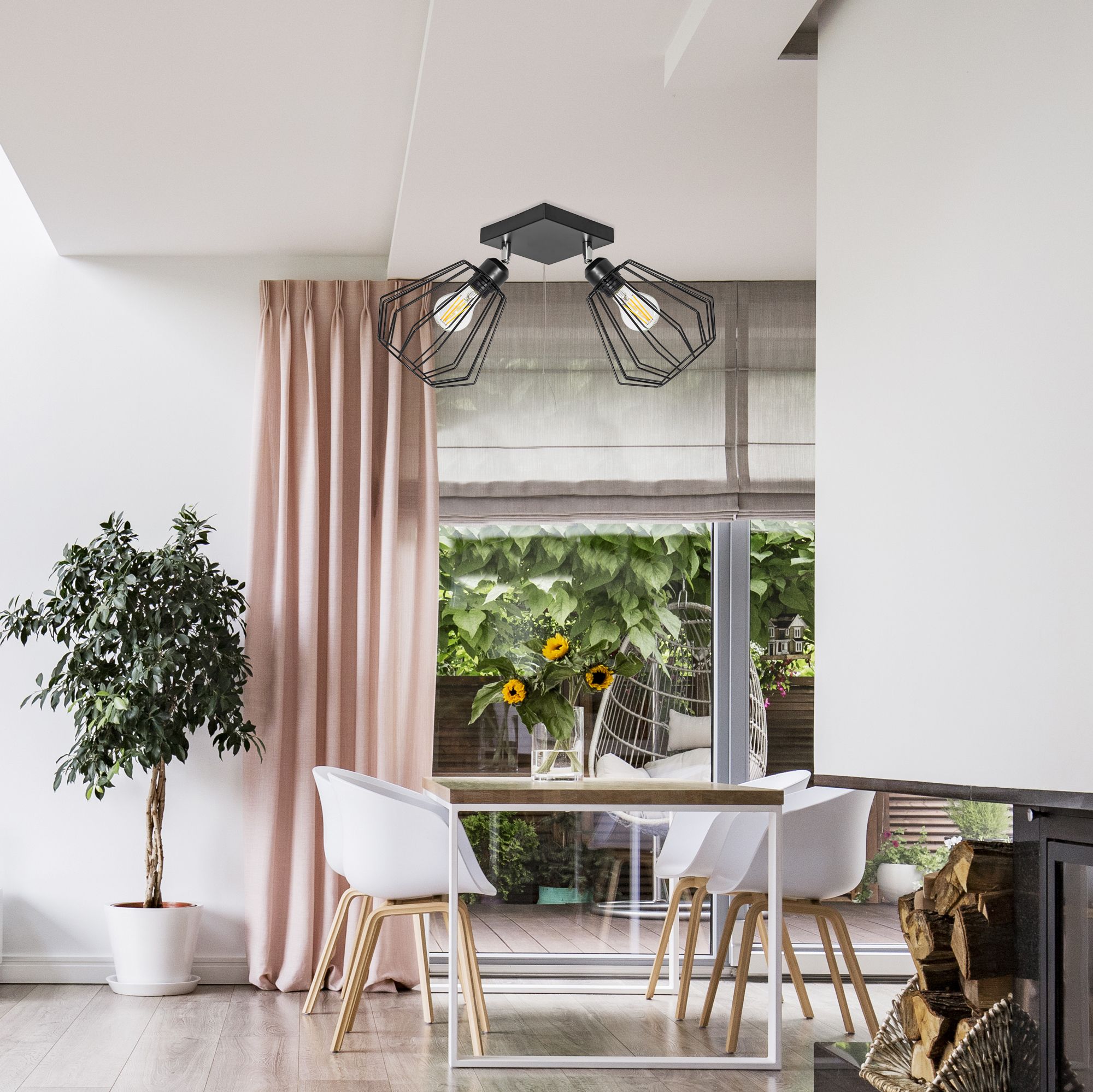 Lampa Sufitowa Wisząca Podwójna Plafon Metalowa 392194 Czarna