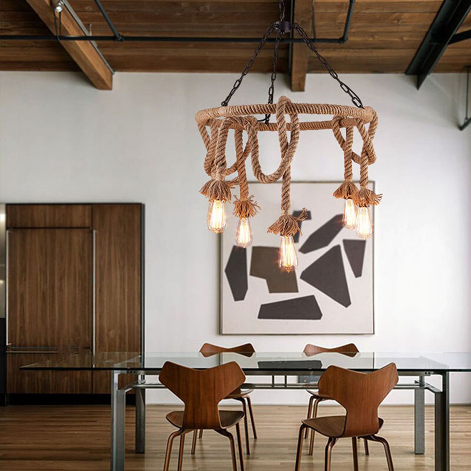 Lampa Sufitowa Wisząca Żyrandol Boho Sznur 5 E27 App677-5cp